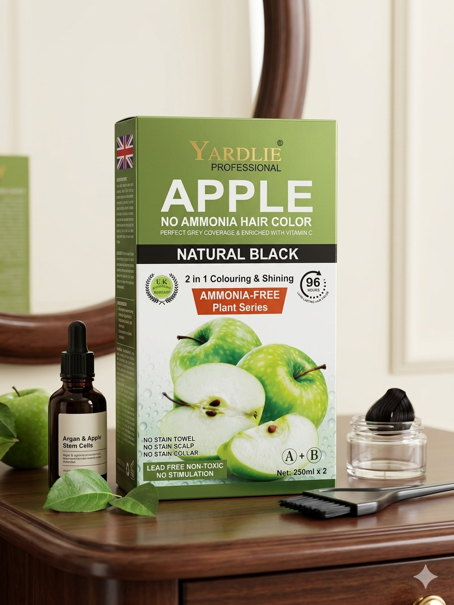 Yardlie Apple Hair Color | No Ammonia Hair Color | Natural Black & Brown | 250ml x 2