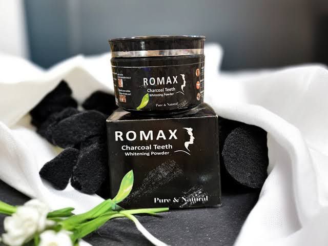 Romax Charcoal Teeth Whitening Powder – Natural Stain Remover, Fresh Breath & Oral Care