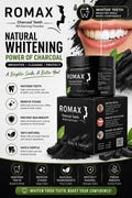 Romax Charcoal Teeth Whitening Powder – Natural Stain Remover, Fresh Breath & Oral Care